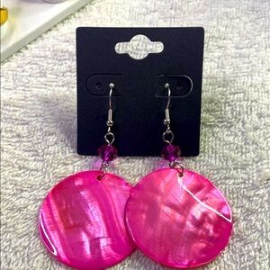 Pink Shell Dangle Fish Hook  Earrings